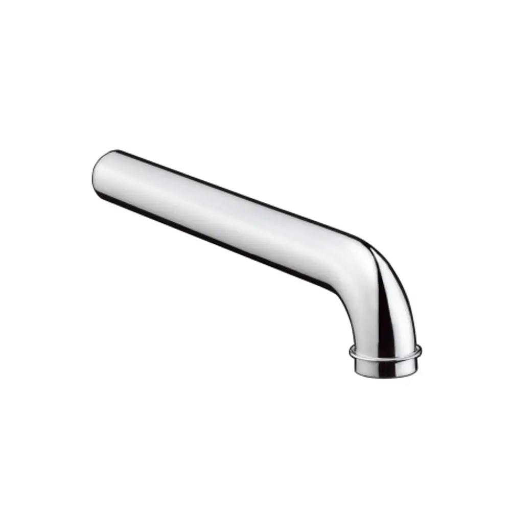 Gebogenes Rohr aus Chrom von Hansgrohe, das einen nahtlosen Übergang von einer geraden zu einer gebogenen Form bietet. Ideal für die Verbindung von Sanitäranlagen.